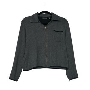 Banana Republic Collared Sweater Jacket Gray with Black Trim Ribbed Size Small